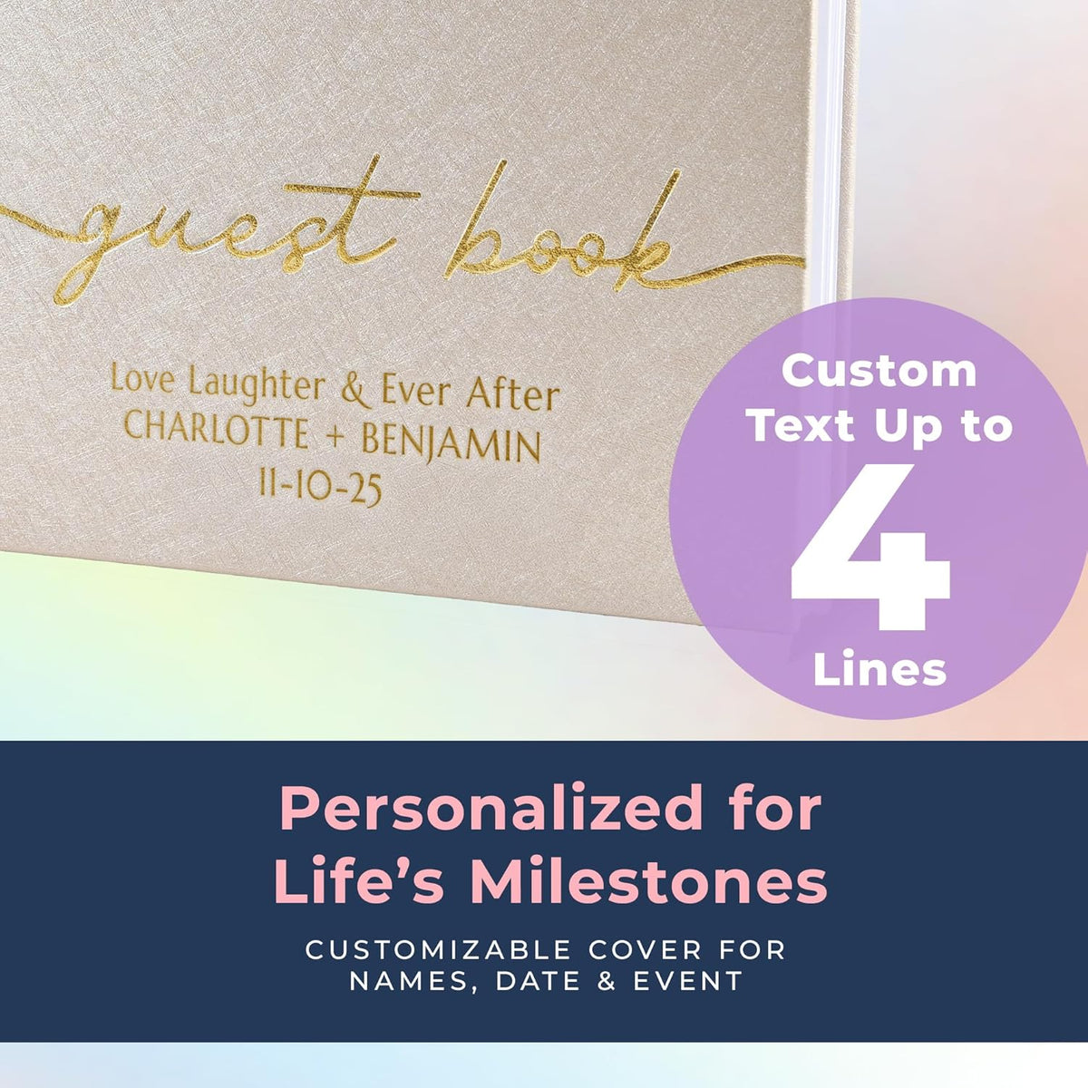 Promot Personalized Guestbook for Party (Champaigne Beige) - 110 Lined Pages in Wood-Free Vegan