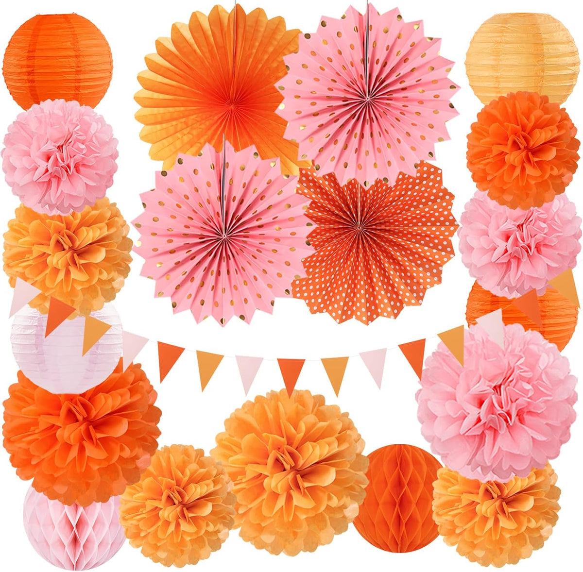 Pink-Orange Groovy Party-Decorations - 20pcs Fall Autumn Thanksgiving Harvest Paper Streamers