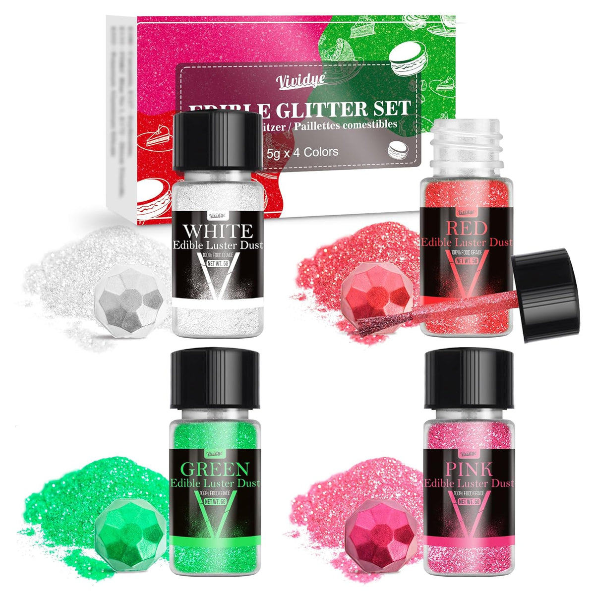 Edible Glitter - 4 Colors 5g/Bottle Halloween Luster Dust Edible Set, Food Grade Edible Glitter for