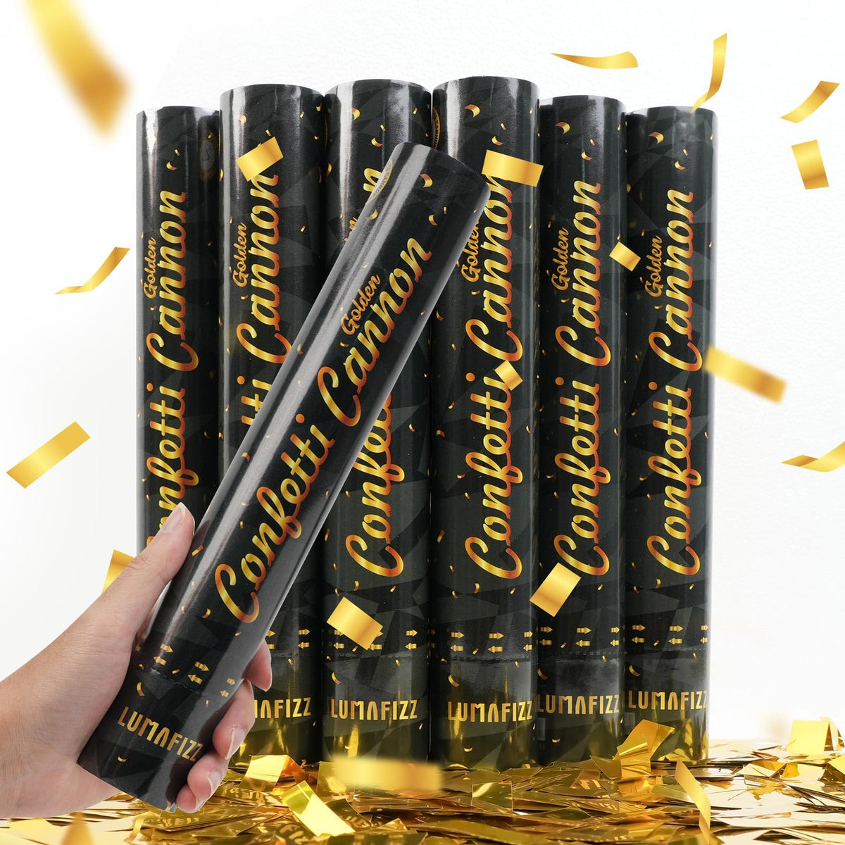 12in Confetti Poppers 6pk, LUMAFIZZ Champagne Gold Party Poppers