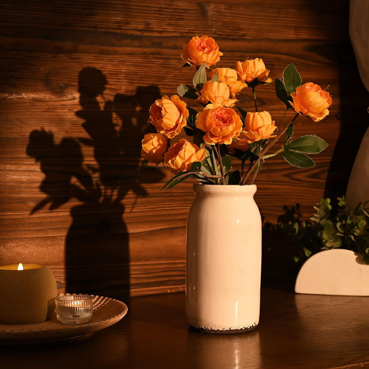 VICTOR & TERESA Rustic White Vase for Home Decor, Ceramic Vases for Flowers, Modern Farmhouse
