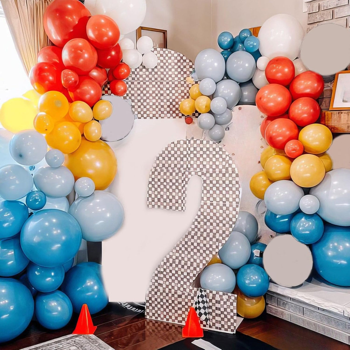 Race Car Balloons, 50Pcs 12 Inches Car Decorations with Red Blue Yellow Burnt Orange Black Party