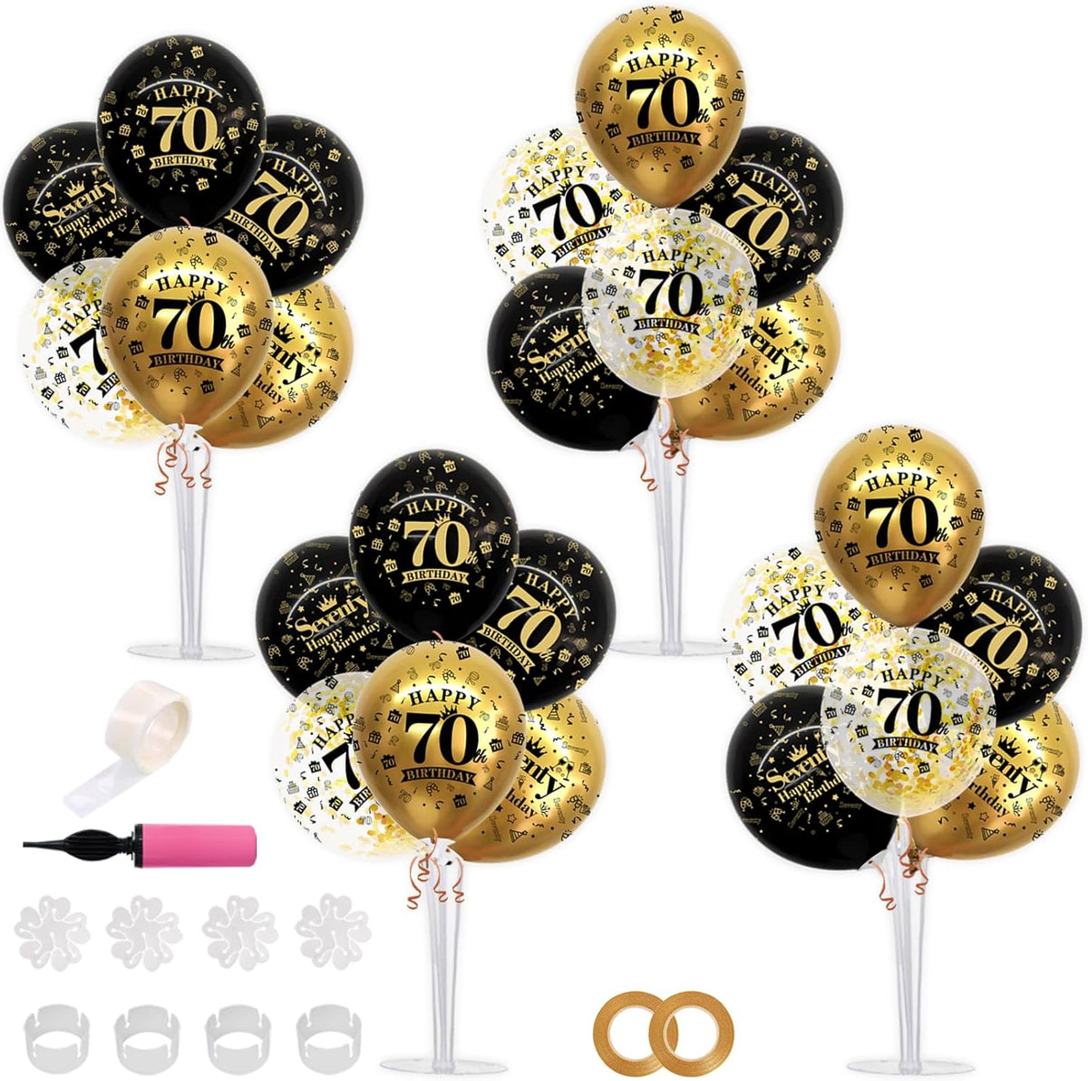 TONIFUL 4 Set Black Gold Balloon Stand Kit for Birthday Decorations for 70th,Balloon Centerpieces