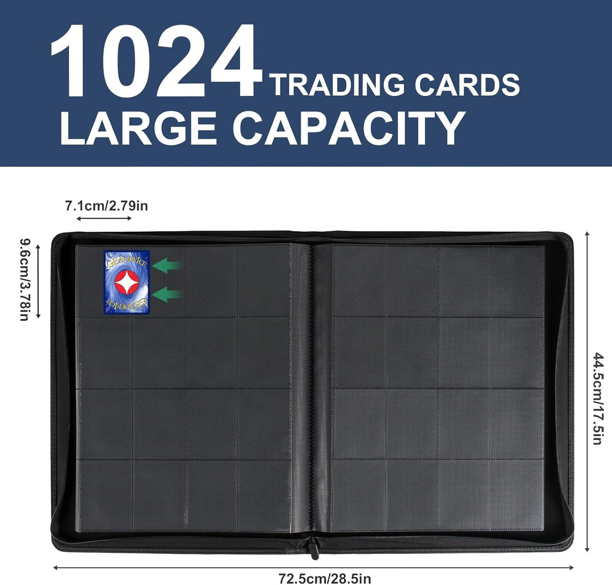 GEAoffice 16 Pockets Card Binder for 1000+ Cards, Premium Sturdy Card Holder Album, PU Cover