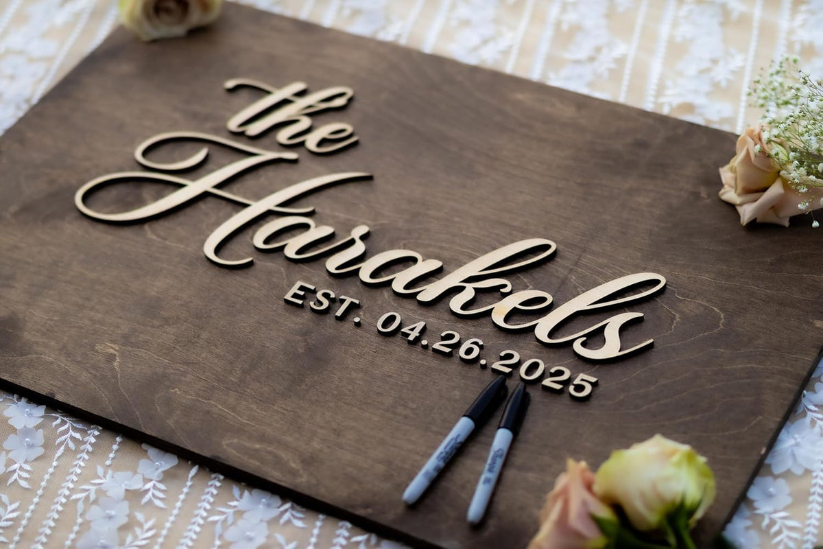 Personalized Last Name Guest Book, Unique Guest Book Sign, Custom Alternative Guest Book, Wooden