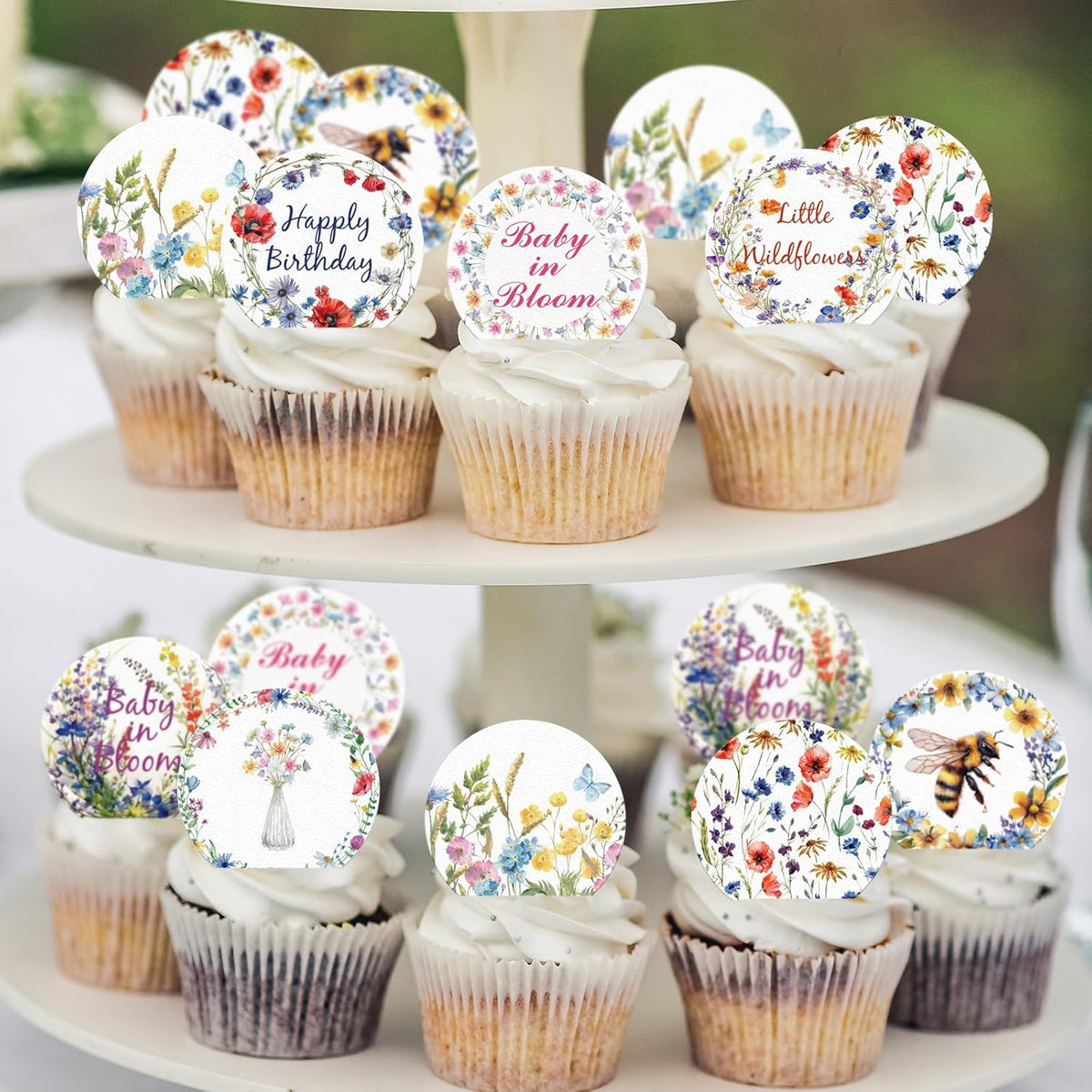 36PCS Edible Wildflower Cupcake Toppers Wafer Paper Baby in Bloom Baby Shower Decorations Flower