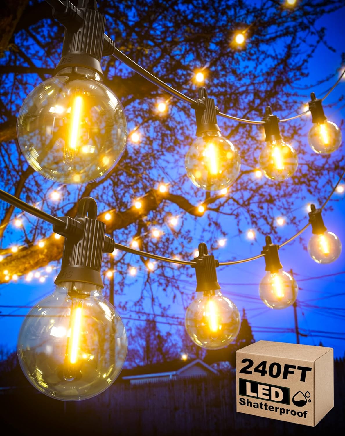 Outdoor String Lights Waterproof, 240FT Patio Lights with 124 Shatterproof G40 Globe Bulb(4 Spare)