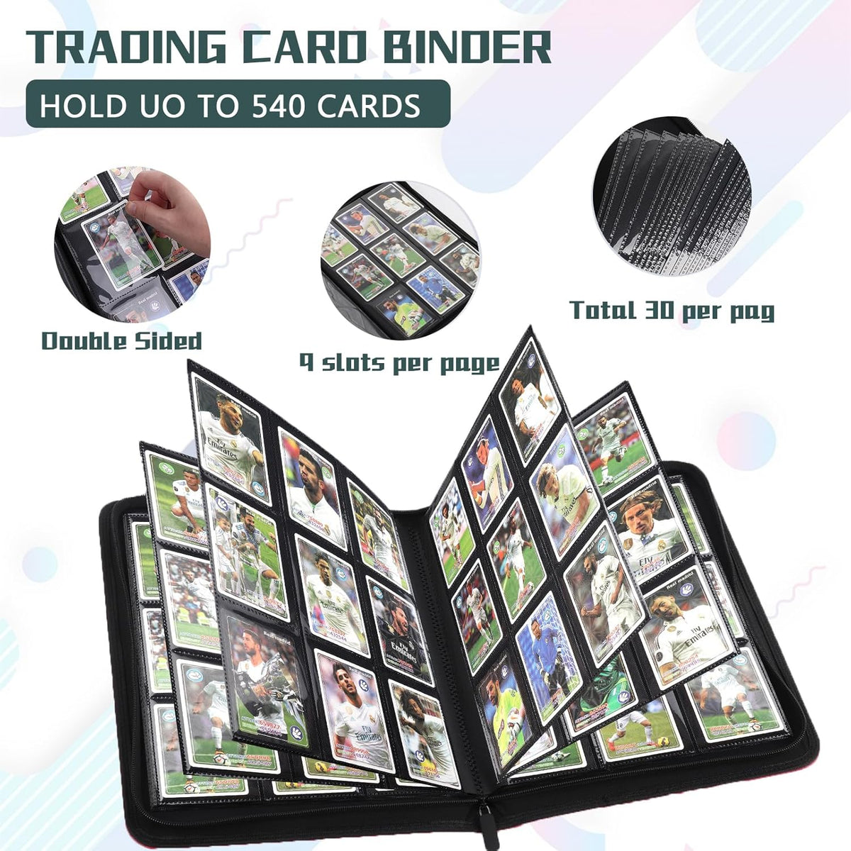 9 Pocket Card Binder,540 Pocket Trading Card Binders,Loading Pocket Collectible Card Album for MTG