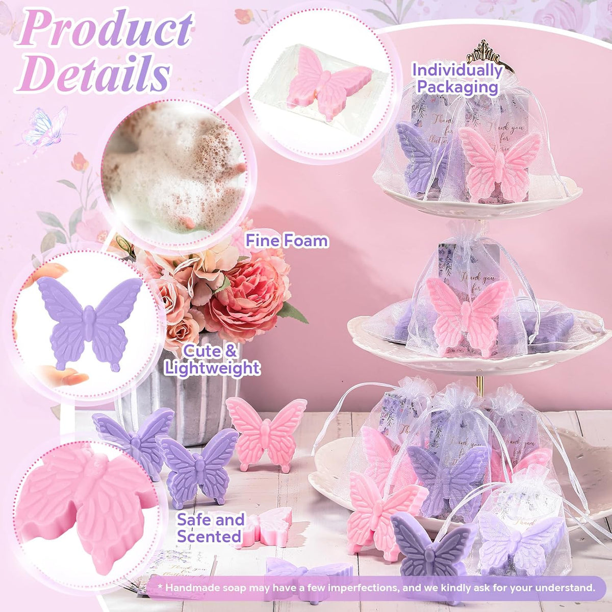 Dunzy 50 Set Butterfly Theme Baby Shower Favors for Guests Butterfly Soap Favors with Thanks You