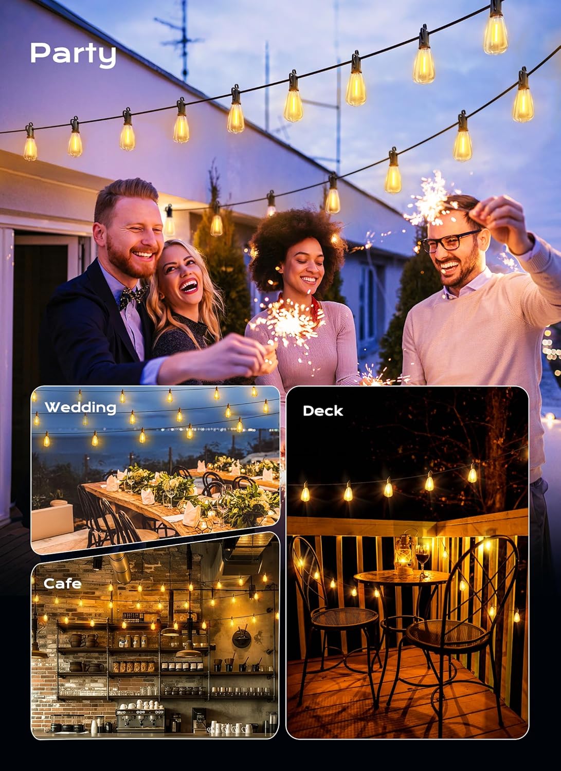 Brightown Outdoor String Lights, 100FT 50+2 LED ST38 LED Patio Lights Shatterproof, Dimmable IP65