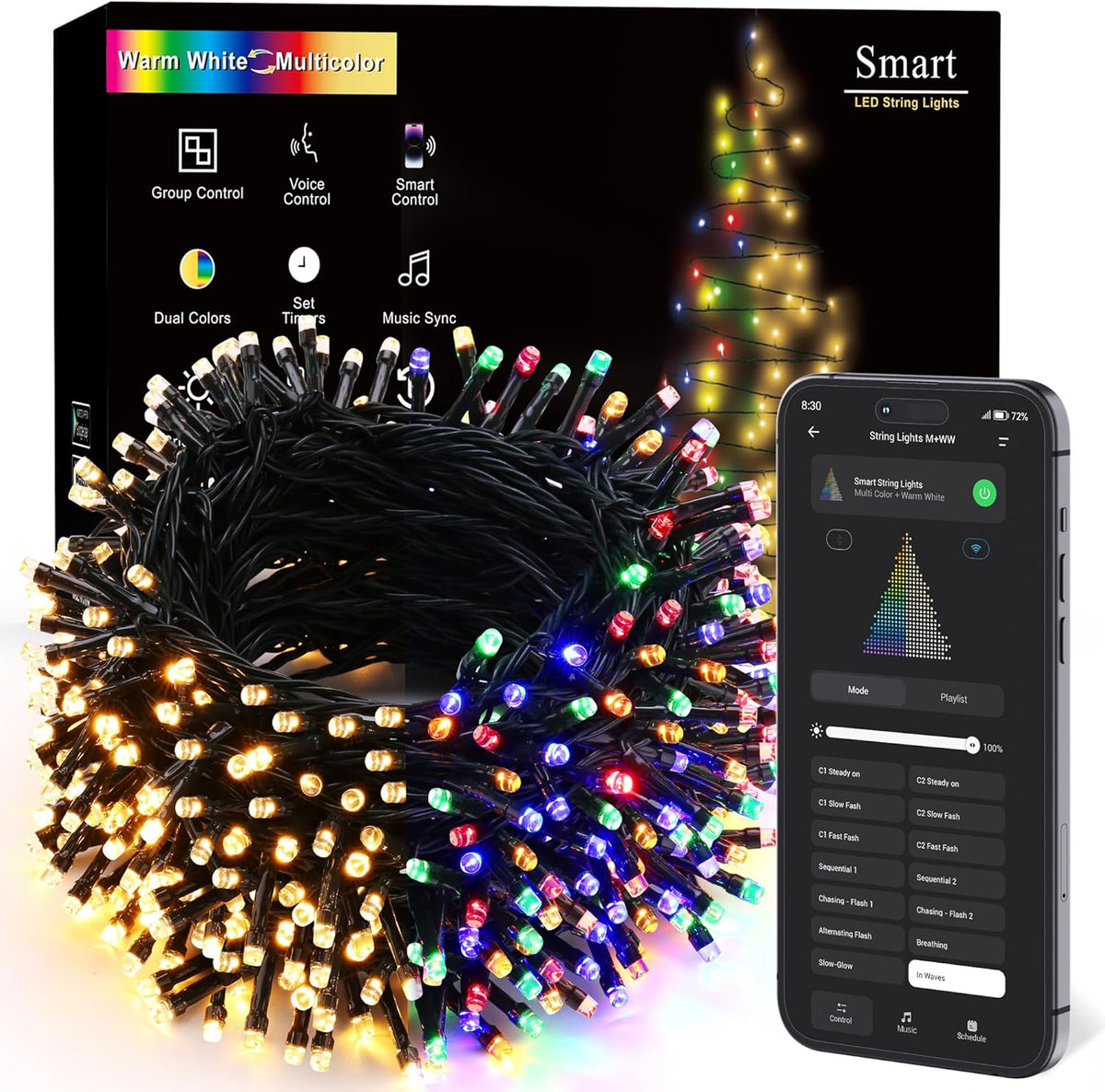 BrizLabs Smart Christmas Lights, 164ft 500 LED Color Changing Xmas Fairy Lights with APP/Voice