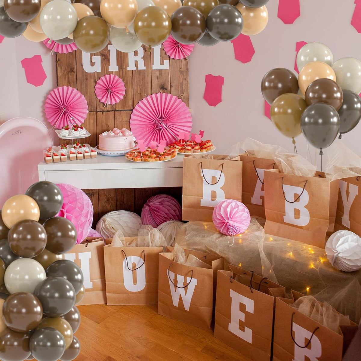 100pcs Brown Balloons - 12 Inch Dark Brown Beige Coffee Sand White & Neutral Balloons for Birthday
