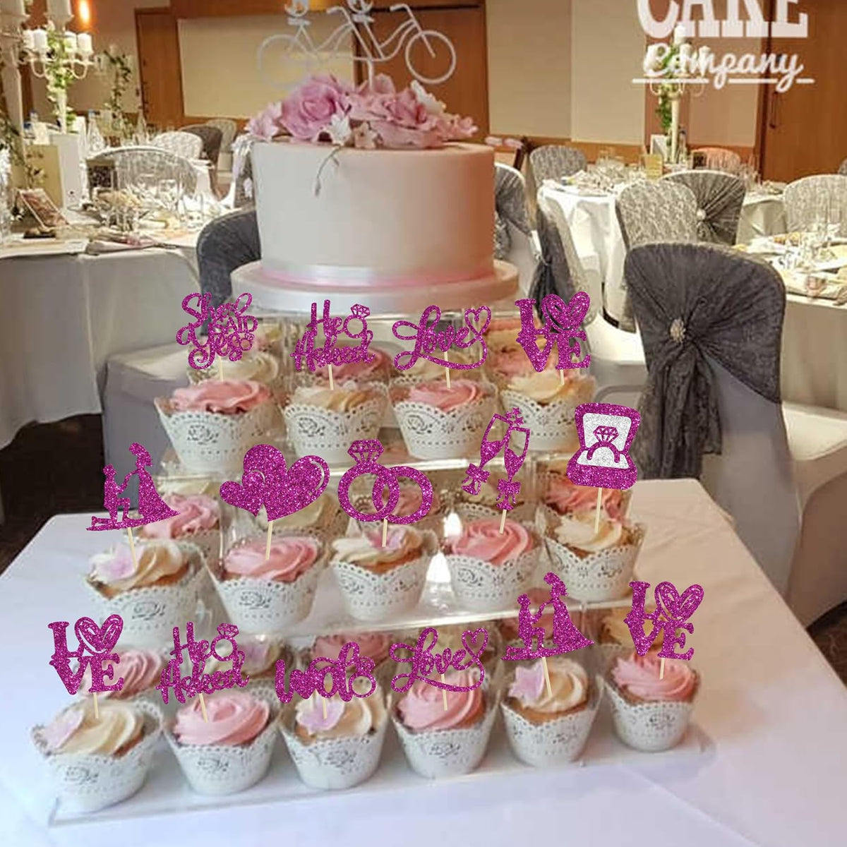 Ephlyn 30Pcs He Asked She Said Yes Cupcake Toppers Glitter Engagement Cupcake Toppers Diamond Ring