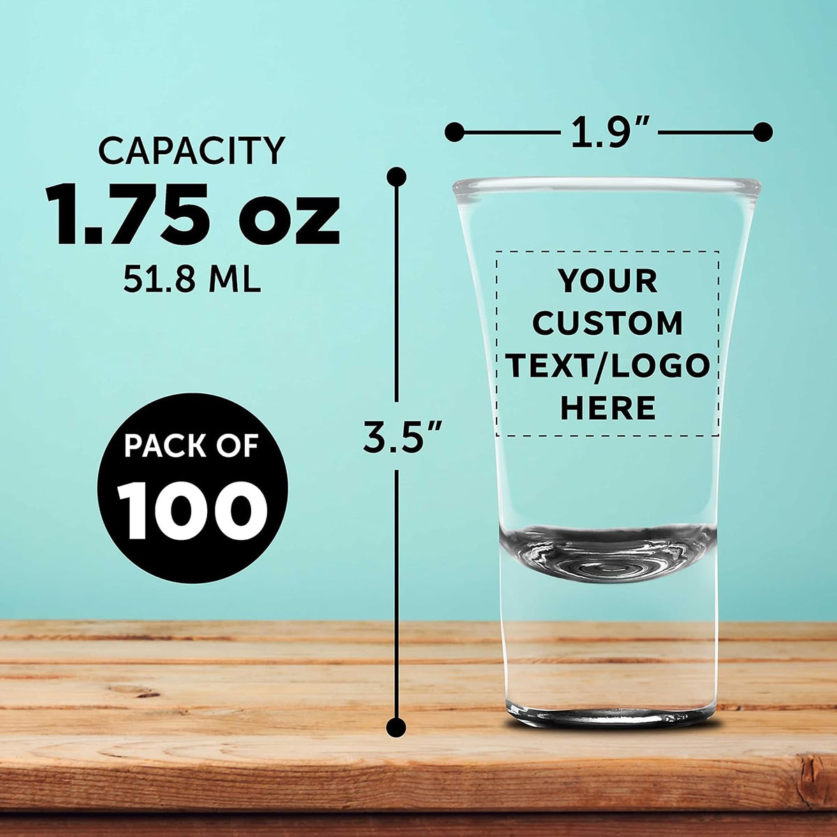 Custom 2 oz. Lord Shooter Etched Shot Glasses, 100 pack, Personalized Text, Logo, 21st Birthday