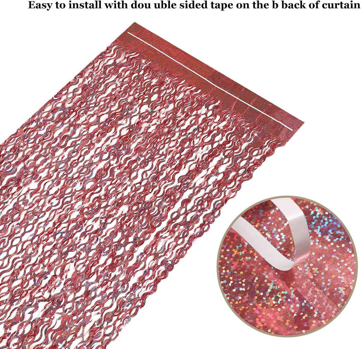3 Pack 3.3 ft x 6.6 ft Tinsel Curtain -CYLMFC Rose Gold Birthday Backdrop Background for Wedding