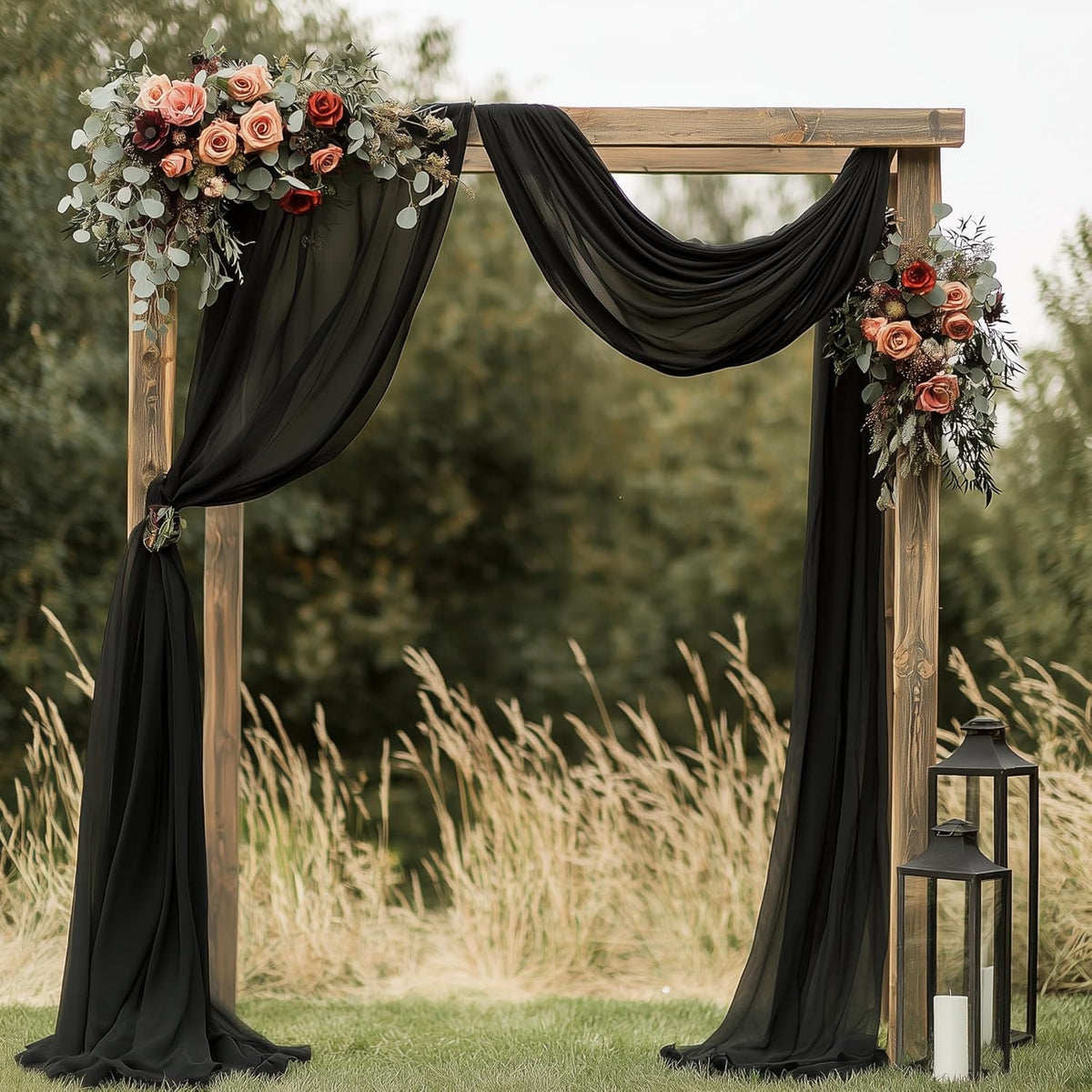 Wedding Arch Draping Fabric 2 Panels 28.7" x 20FT Black Sheer Chiffon Backdrop Drapes for Wedding