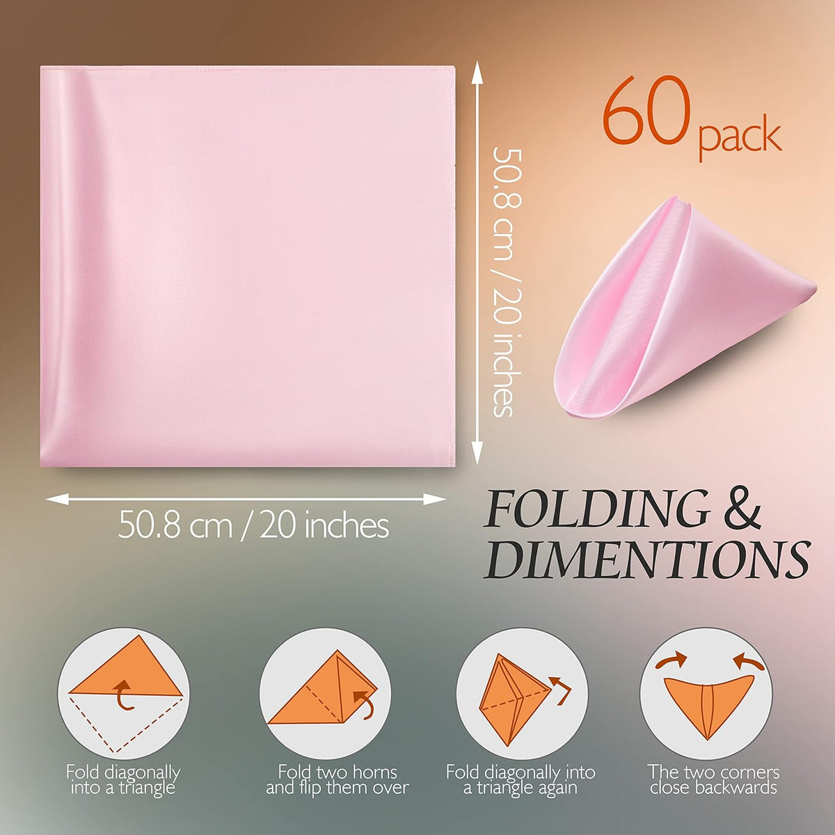 Manyshofu 60 Pieces Light Pink Satin Napkins - 20x20 Inches Cloth Napkins, Square Satin Fabric