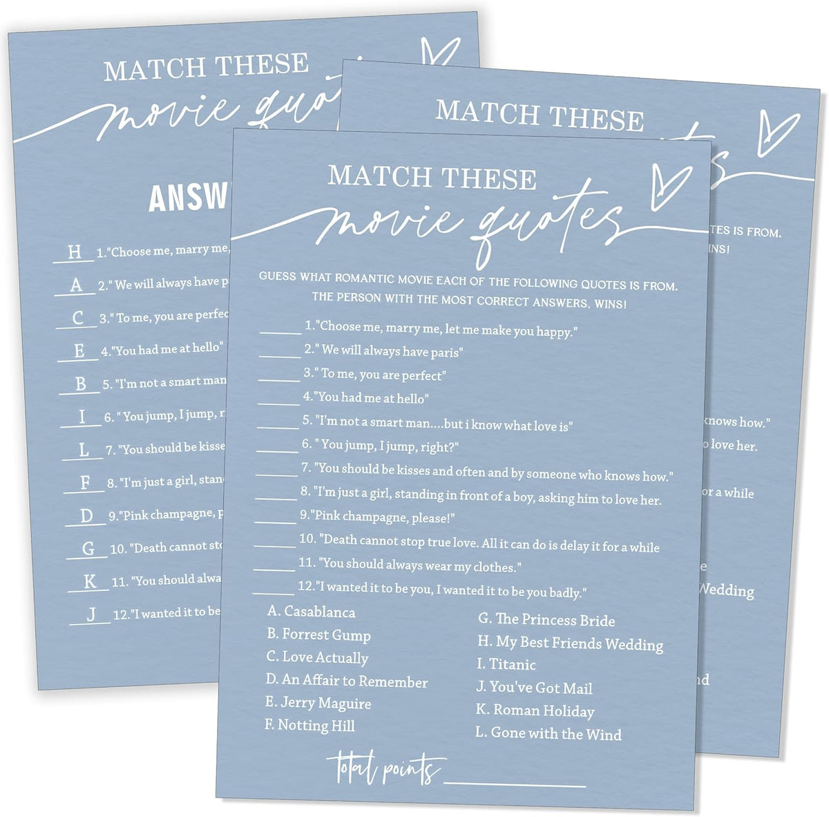 Fun Bridal Shower Games Match These Movie Quotes for Engagement Party Wedding Games 25 Game Cards