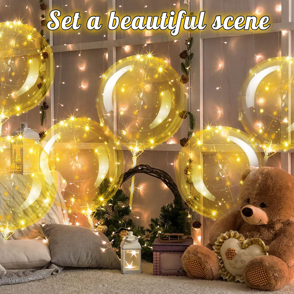 Vinsot 30 Pack LED Bobo Balloons Light Up Balloons Clear Helium Bubble Bobo Glow with String Lights