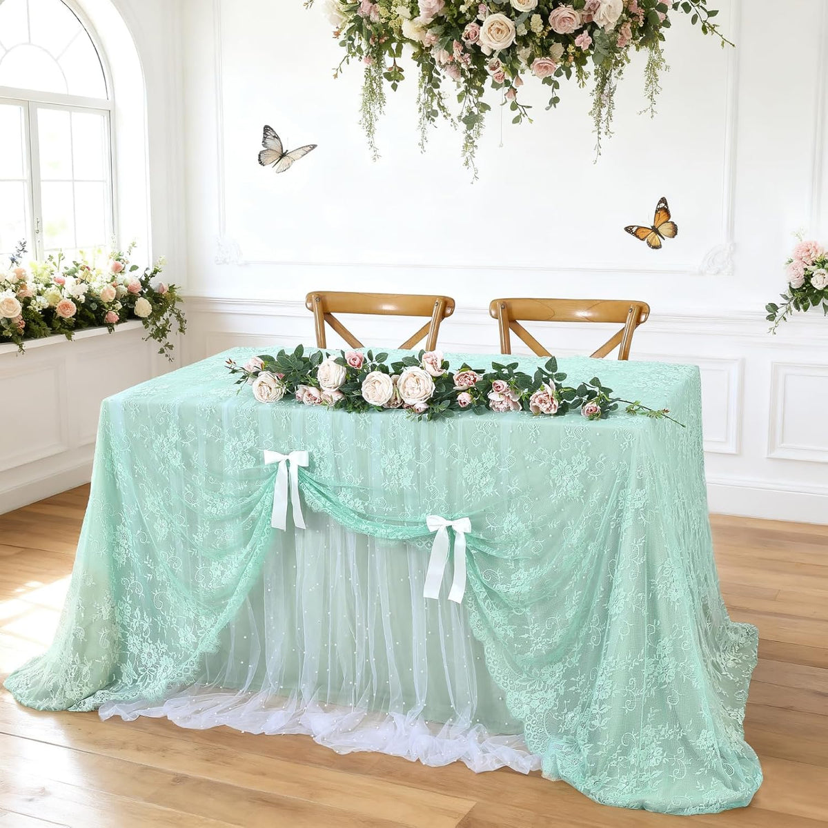 LuoluoHouse Vintage Lace Tablecloth Table Fabric 60x120 Inch for Garden Rustic Wedding Bridal