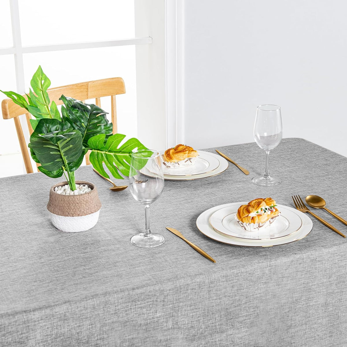 Hiasan 2 Pack Faux Linen Rectangle Tablecloth - Wrinkle and Stain Resistant Washable Table Cloth