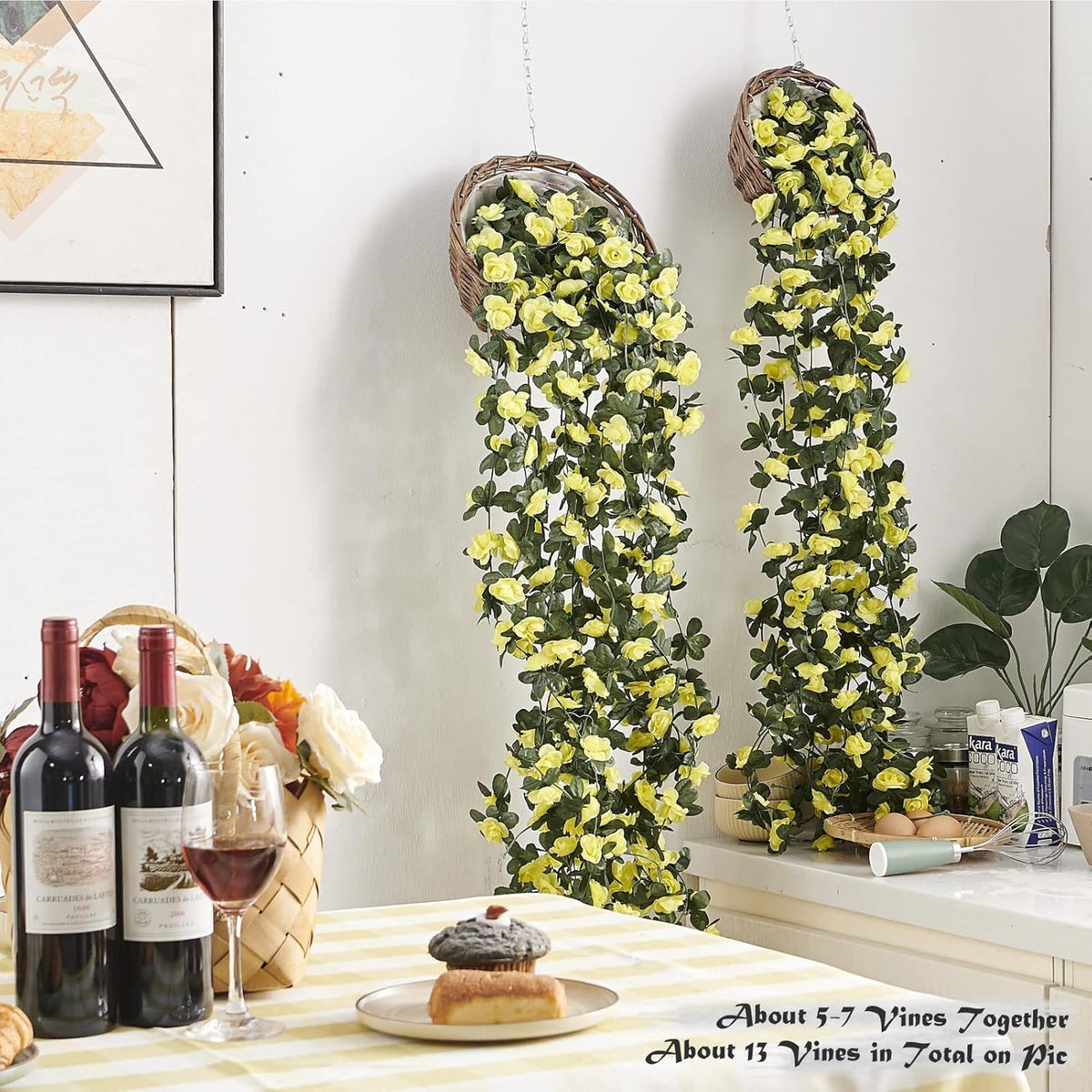 8 Pcs x 8.2 ft Flower Garland Artificial Rose Vine Flowers with Green Leaves Hanging Fake Roses