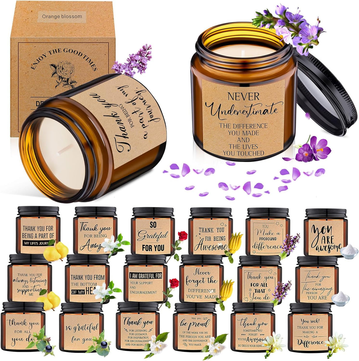 MTLEE 20 Pcs Thank You Gifts Candles 3.5 oz Employee Appreciation Inspirational Scented Soy Wax