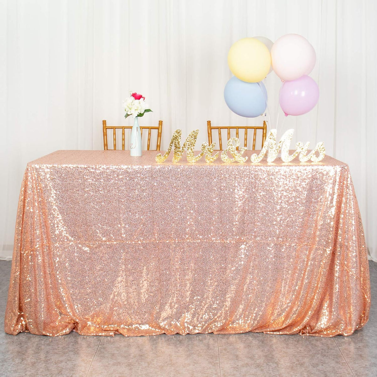 ShinyBeauty Rose Gold Table Cloths for Party 2 Packs, 72X72 Inch Sequin Tablecloths Square Glitter