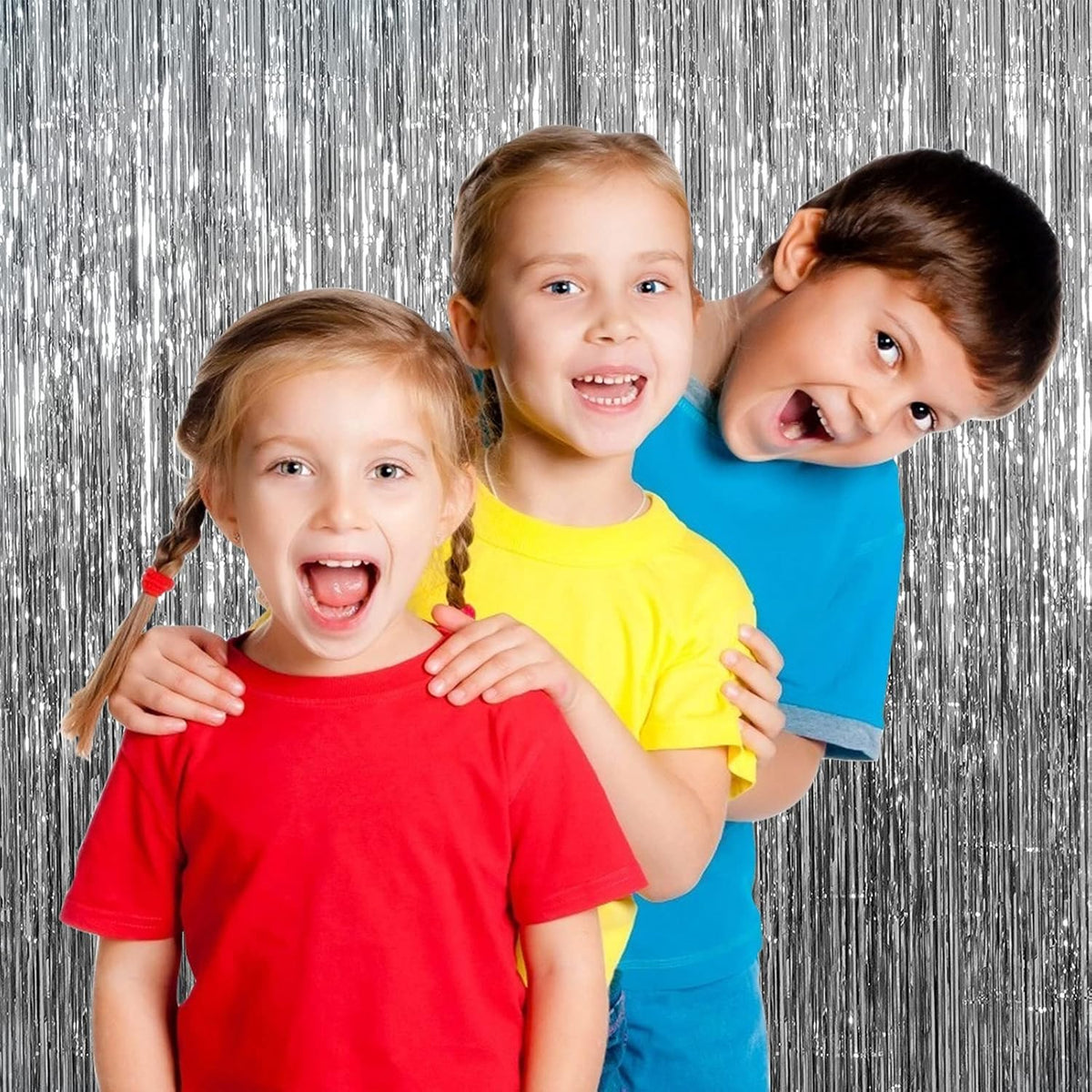 5 Pack Foil Curtain Backdrop Silver Metallic Tinsel Foil Fringe Curtains Photo Booth Props for