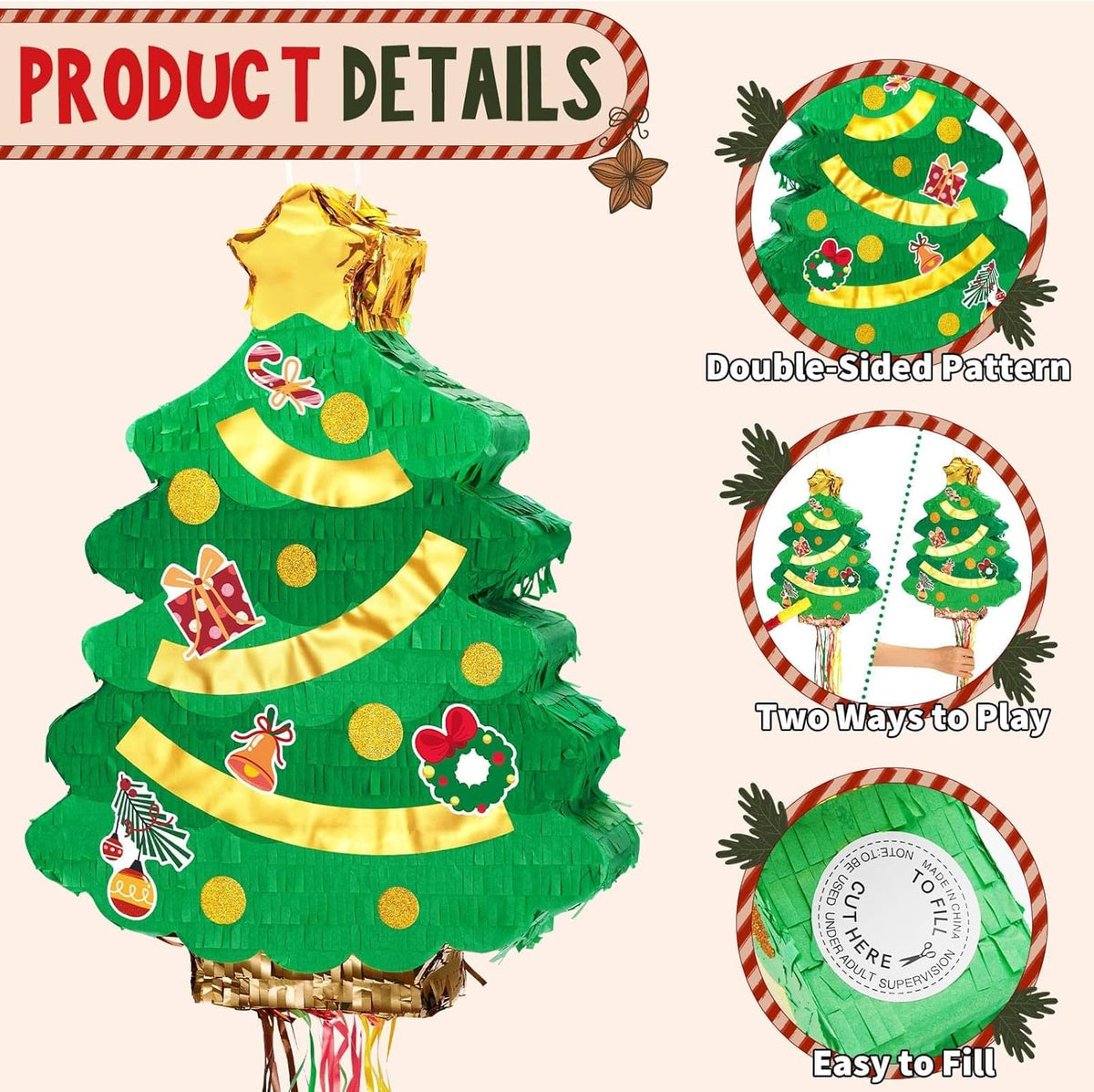 WERNNSAI Christmas Tree Pinata - Christmas Decorations XmasTree Party Game for Kids Festival Party