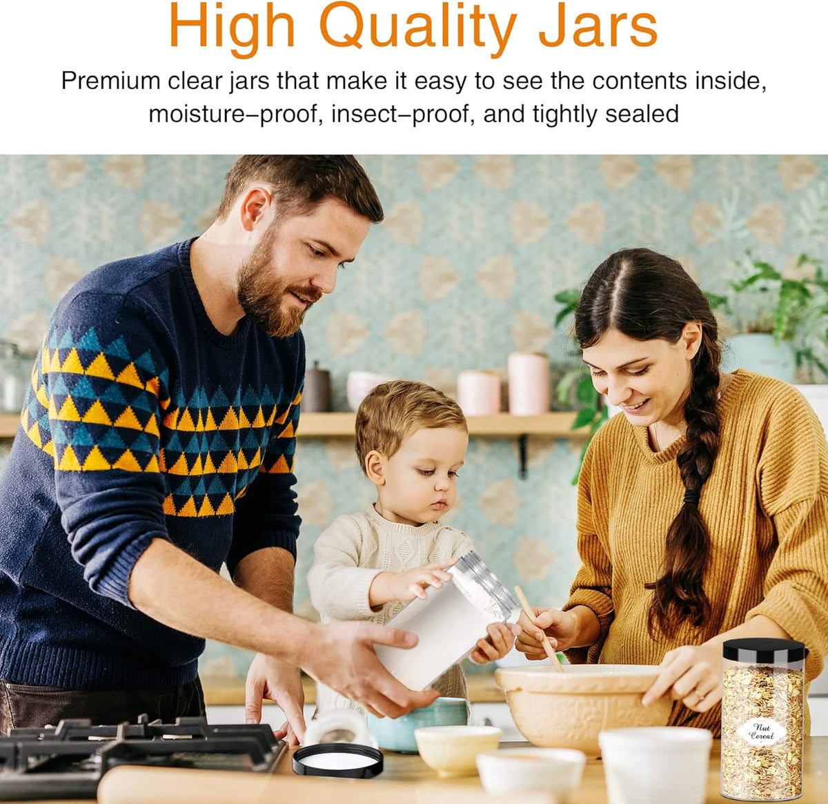 Plastic Jars with Lids, 16 Pcs 32 OZ Large Plastic Storage Jars with Black Leakproof Lids Cylinder