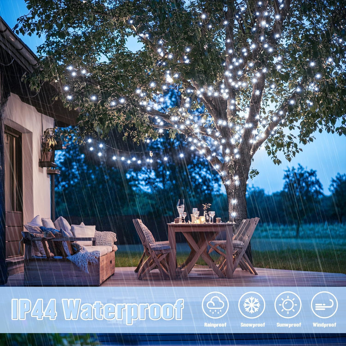 JMEXSUSS 2 Pack White Solar String Lights, Each 100 LED 33ft Green Wire Solar Lights Outdoor
