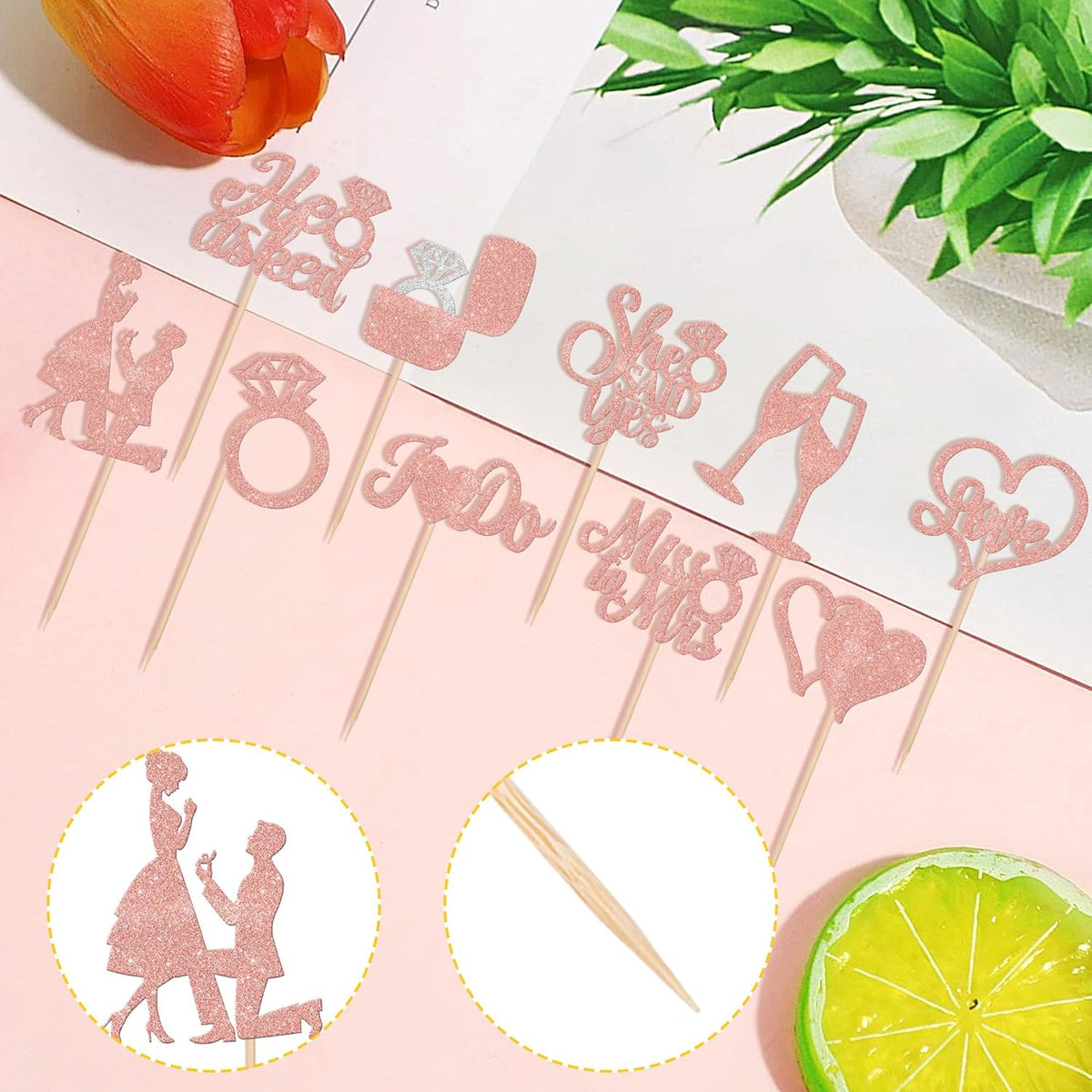 30 PCS He Asked She Said Yes Cupcake Toppers Glitter Wedding Engagement Cupcake Picks Miss to Mrs I