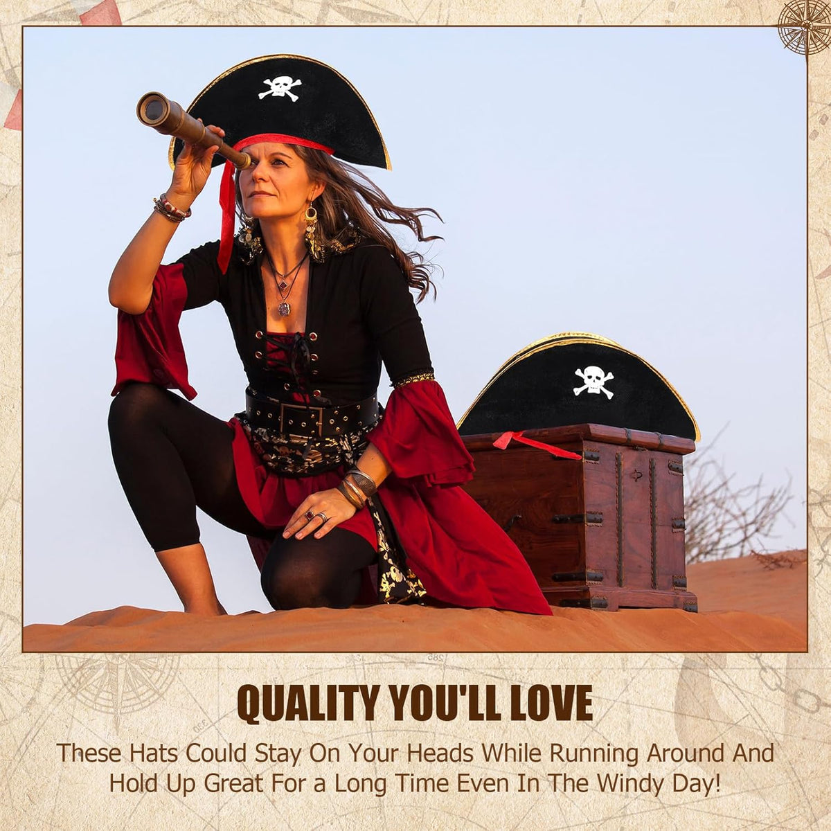 Hsei Pirate Hat Pirate Accesseries Hats for Adult Captain Caps with Skull Print for Masquerade