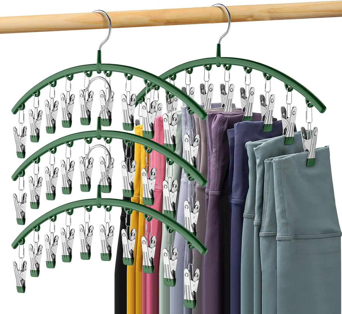 Legging Organizer for Closet, Metal Yoga Pants Hangers 4 Pack w/10 Clips Holds 40 Leggings, Space