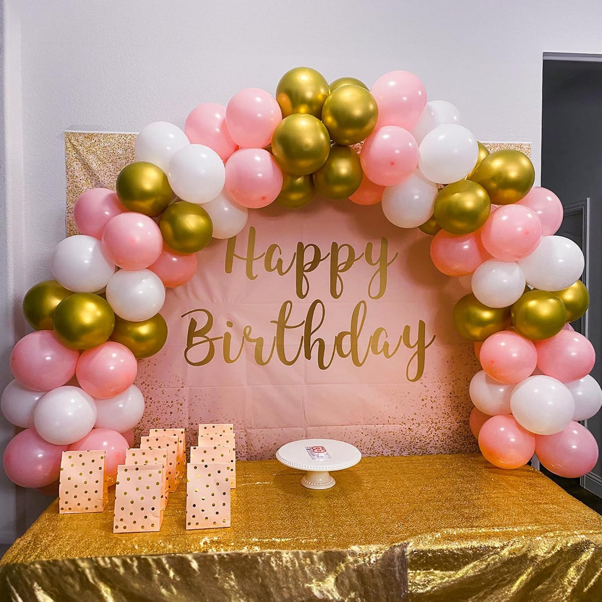 Pink Gold Balloons Set, 12 Inch Pink White Latex Balloons Pink Confetti Helium Balloons Pink and