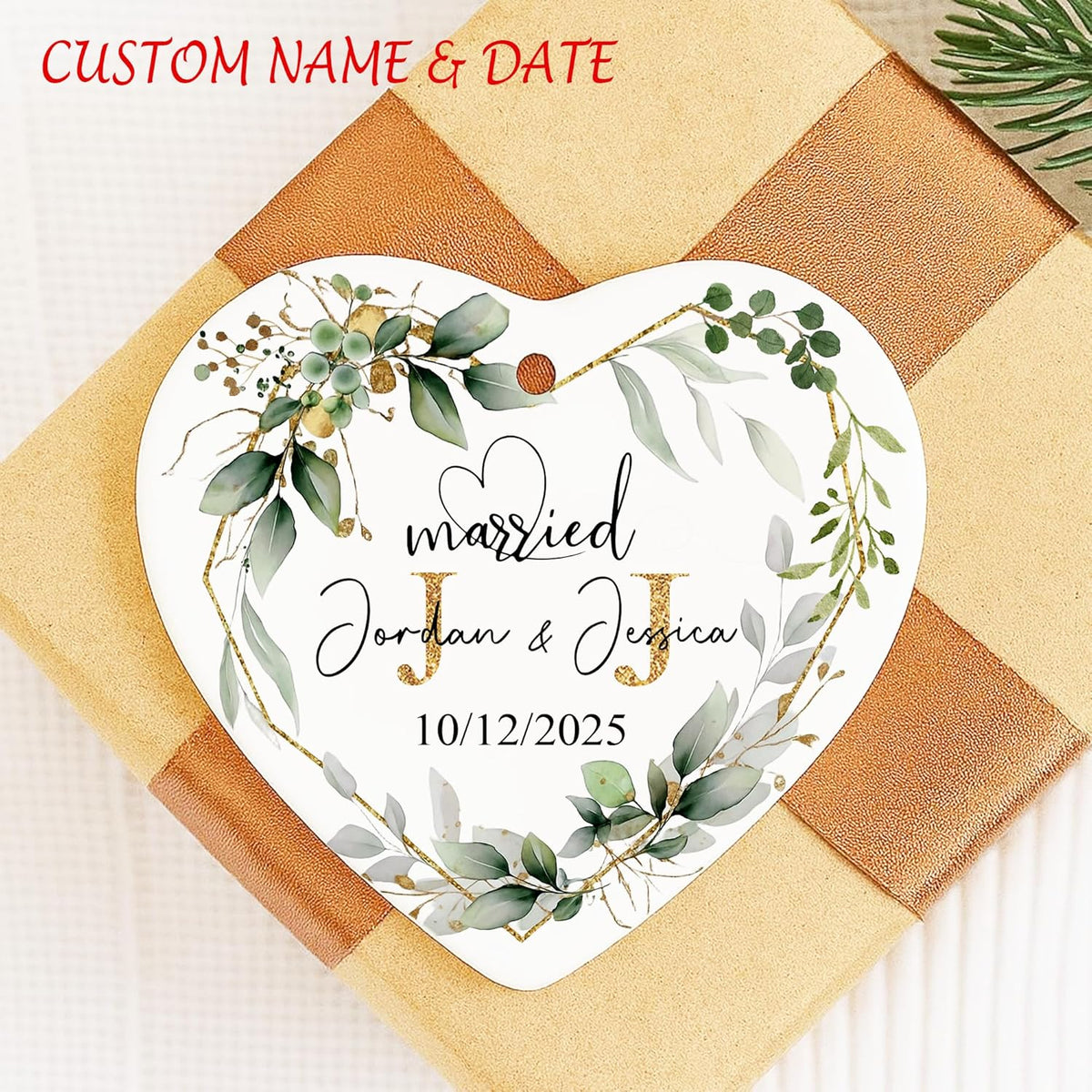 Love Signal Personalized Married Ceramic Ornament, Mr Mrs 2025 Ornaments Custom Name Date, Ornament