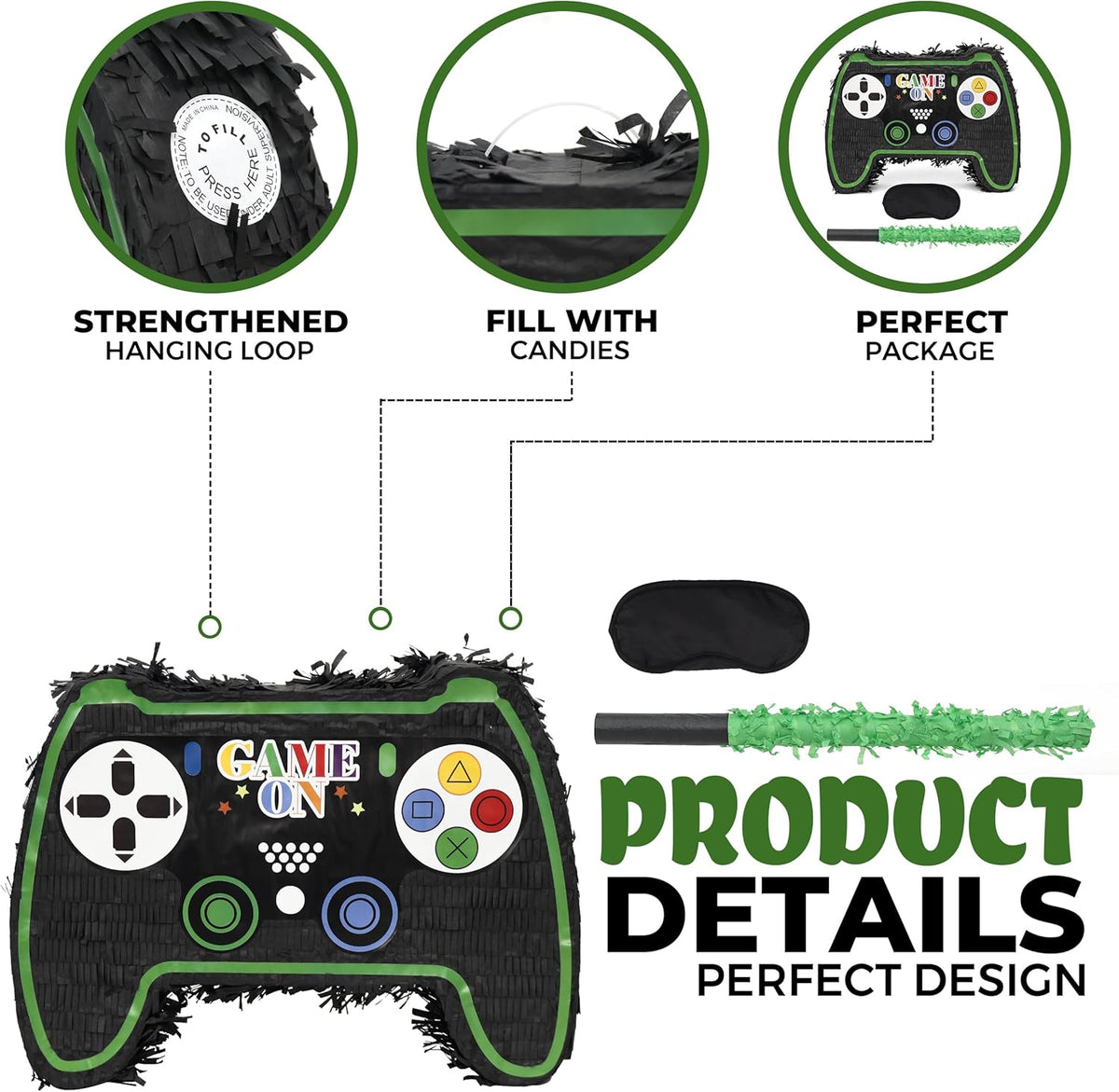 Video Game Controller Pinatas Bundle with a Blindfold and a Bat(16.5 x 12 x 3.5 Inches), Perfect
