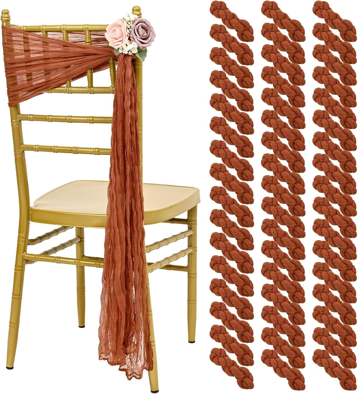 50 PCS Cheesecloth Chair Sashes, Bows Designed ChairSashes, 15.7x108 inch Chair Sashes for Aisle
