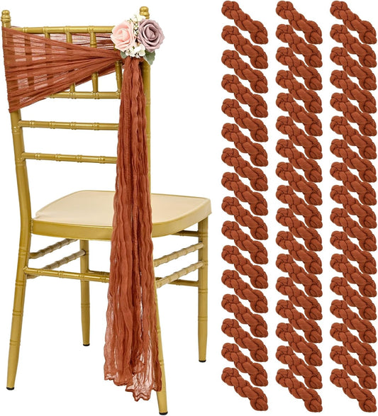 50 PCS Cheesecloth Chair Sashes, Bows Designed ChairSashes, 15.7x108 inch Chair Sashes for Aisle