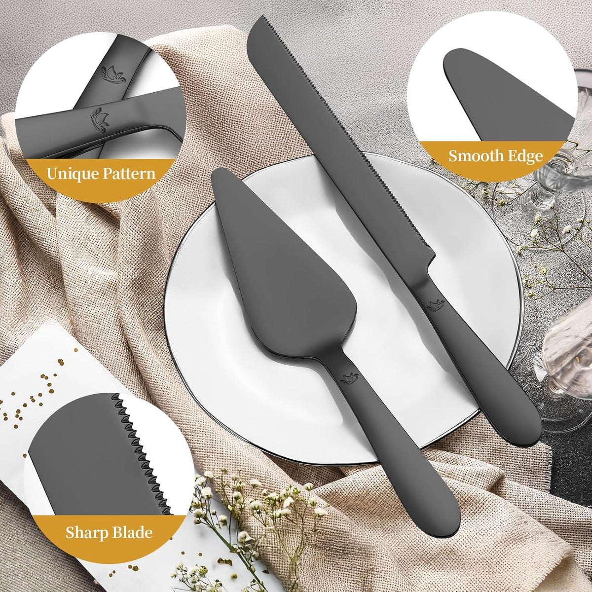 Cake Cutting Set for Wedding - Extended Cake Knife and Server Set Thickened Stainless Steel 13.0"