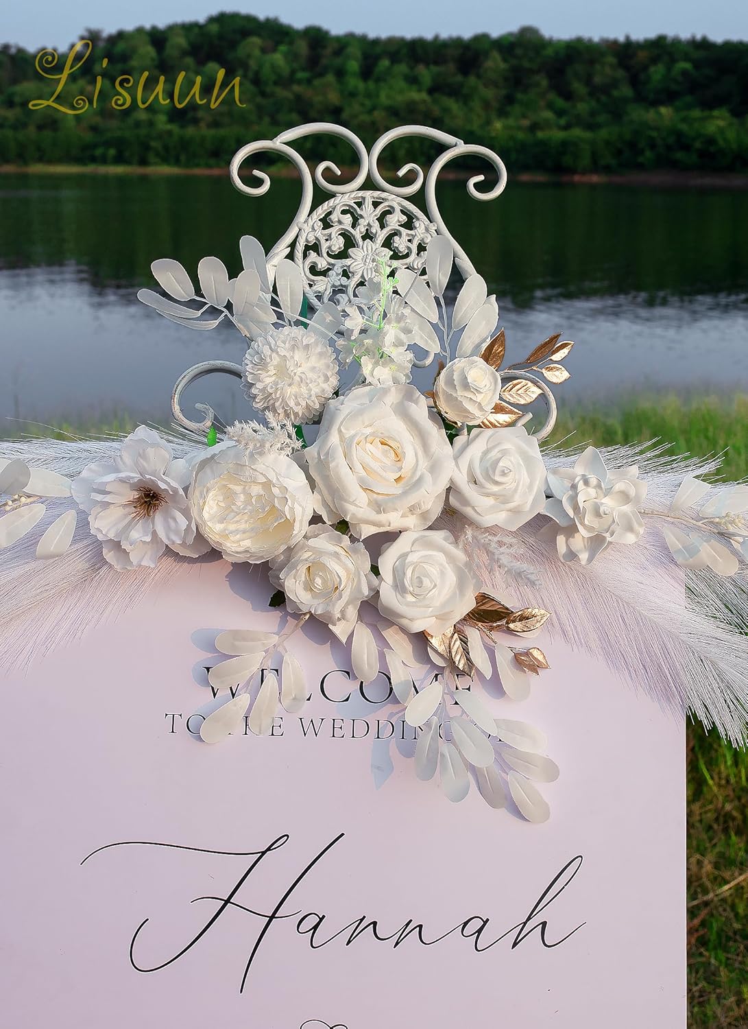 Wedding Arch Flowers, Artificial Flowers for Reception Backdrop and Welcome Ceremony Sign, Large