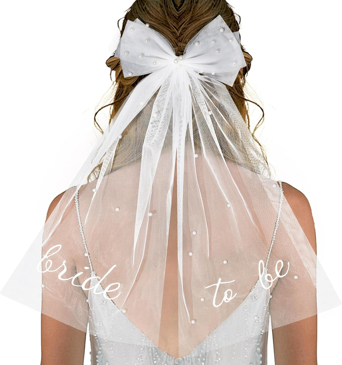 Bride to Be Bridal Veil White Pearl Bow Wedding Veil Hair Clip Tulle Bridal Short Veils for Women