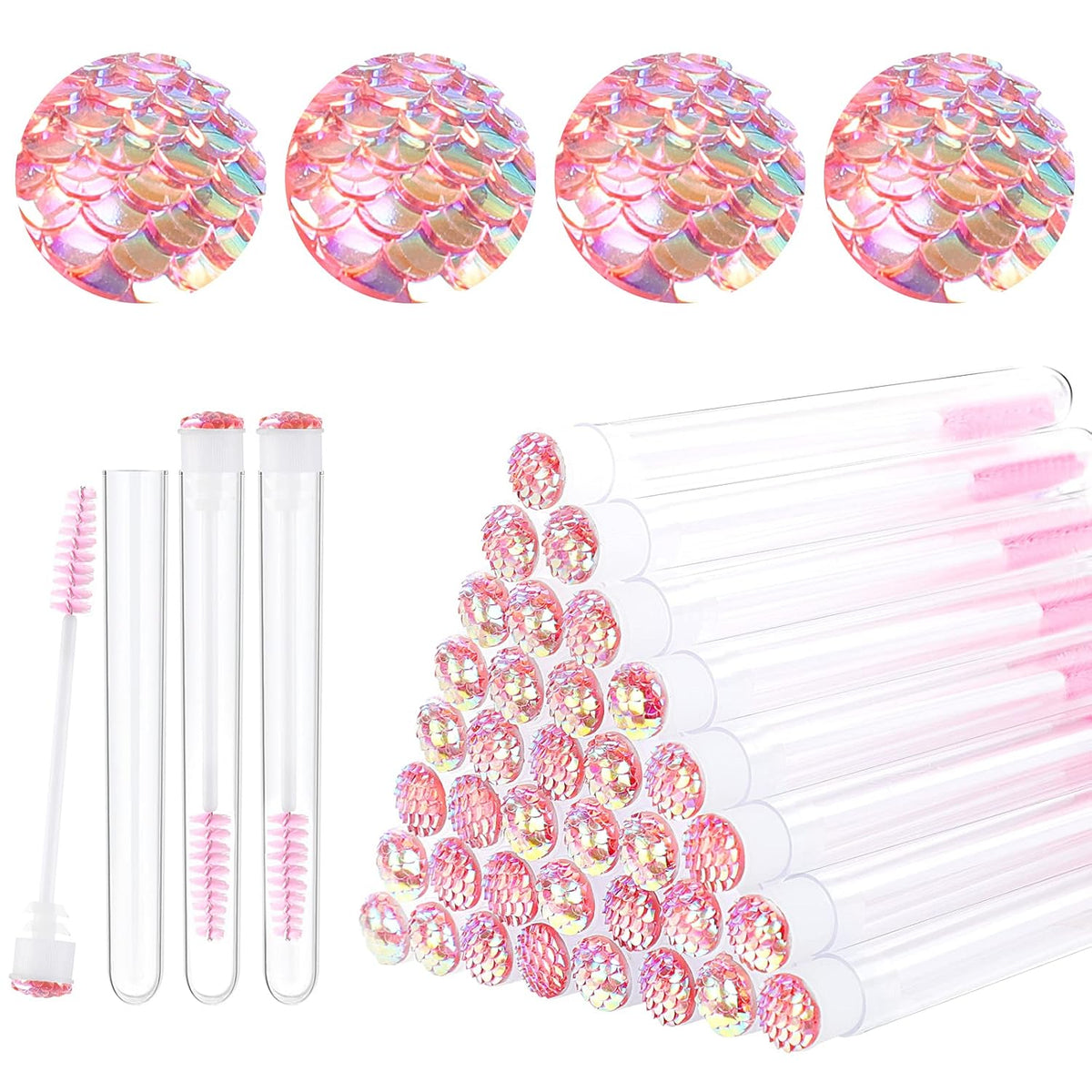 50 Pieces Disposable Mascara Brushes Eyelash Brush Lash Wand Diamond Mascara Wands with Tube Makeup