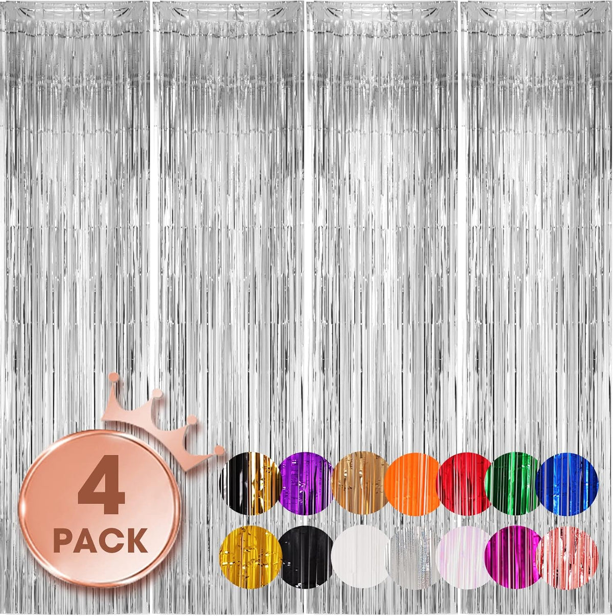 4 Pack Silver Foil Fringe Backdrop Curtains, Tinsel Streamers Birthday Party Decorations, Fringe