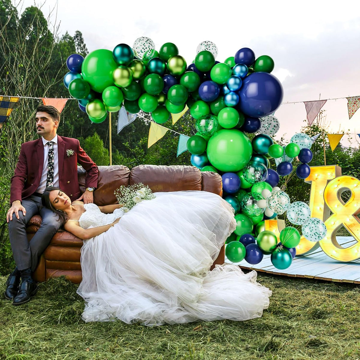 Green Dark Blue Balloon Garland Arch Kit, Dark Blue and Green Latex Balloons, Confetti Balloons for