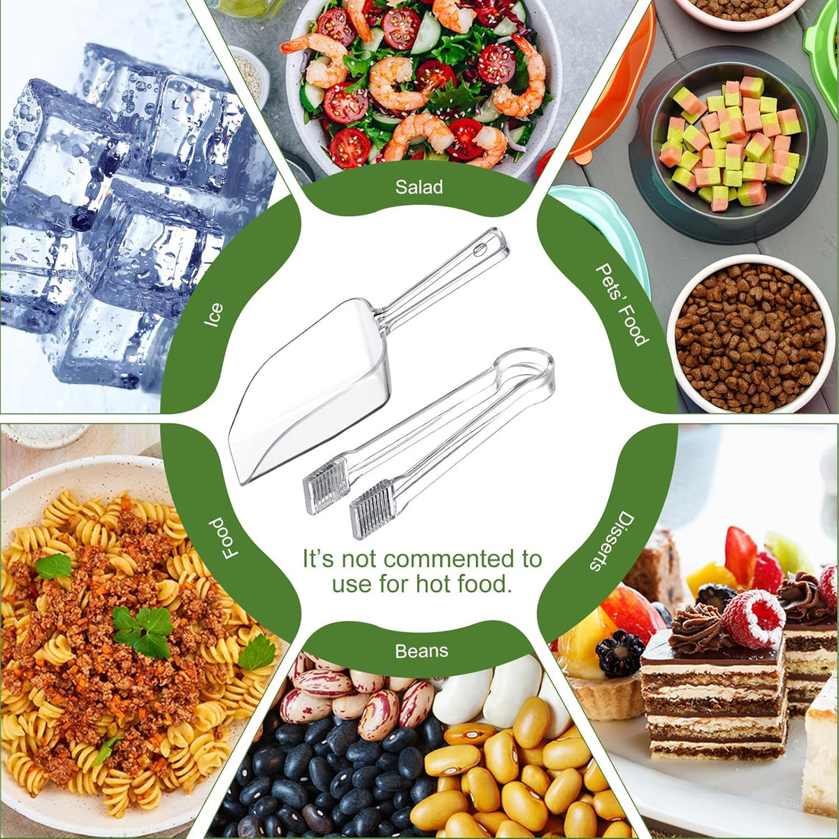 Roshtia 6 Pcs Plastic Serving Tongs Mini Kitchen Tongs Utility and Plastic Kitchen Scoops Clear Ice