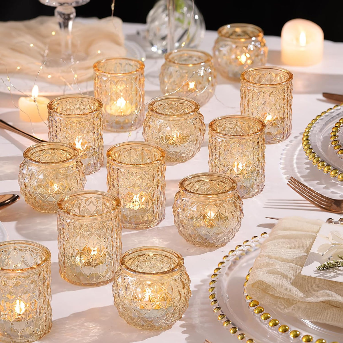36pcs Assorted Gold Votive Candle Holders, Tea Light Candle Holder Glass for Diwali, Gold Candle