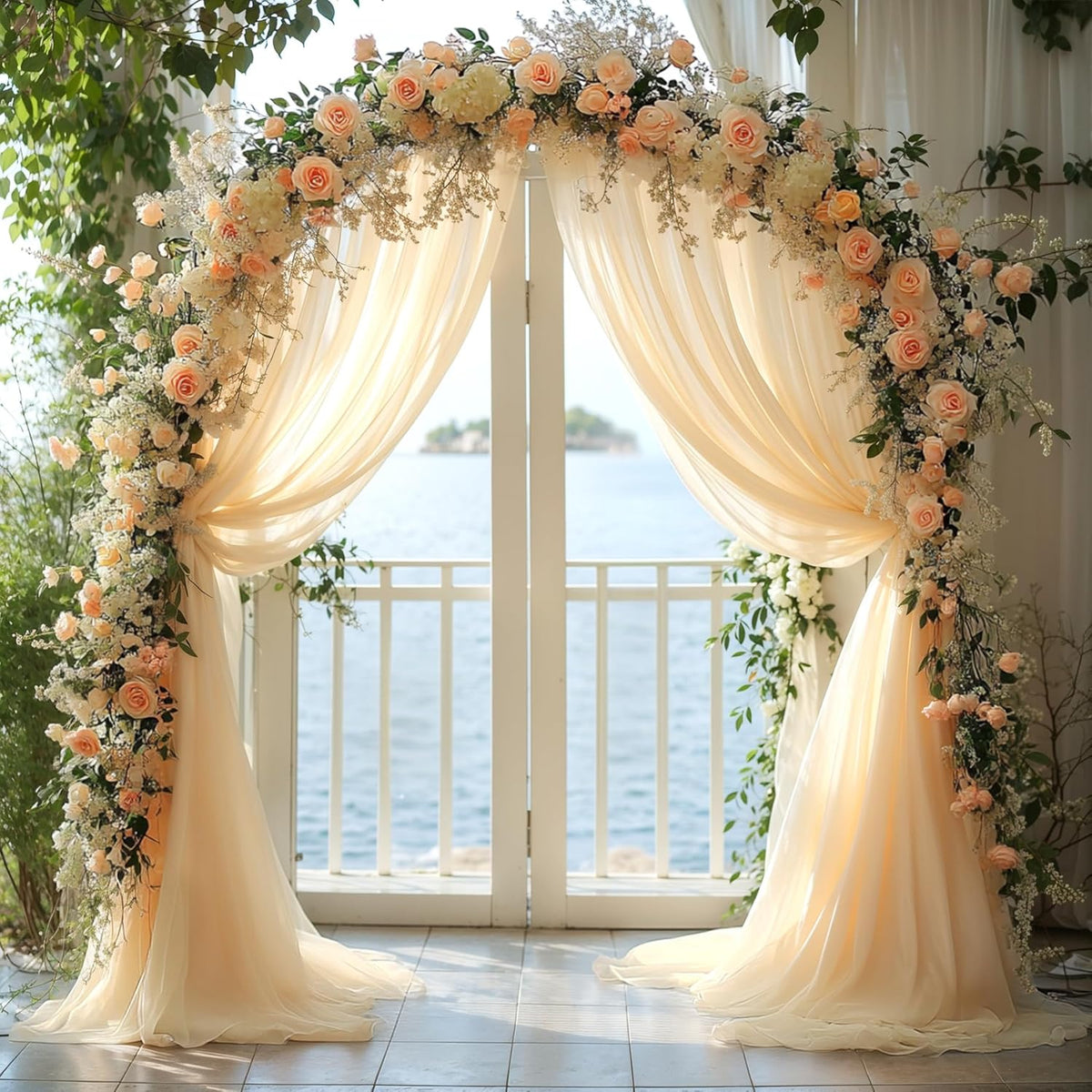 Wedding Arch Draping Fabric, 2 Panels 28" x 19Ft Champagne Backdrop Curtain, Arch Decorations