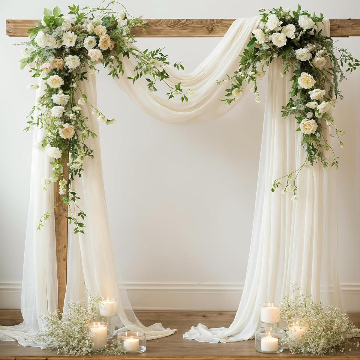 Wedding Arch Draping Fabric,2 Panels 18FT Beige Arch Drapes Chiffon Fabric Drapery Decorations for